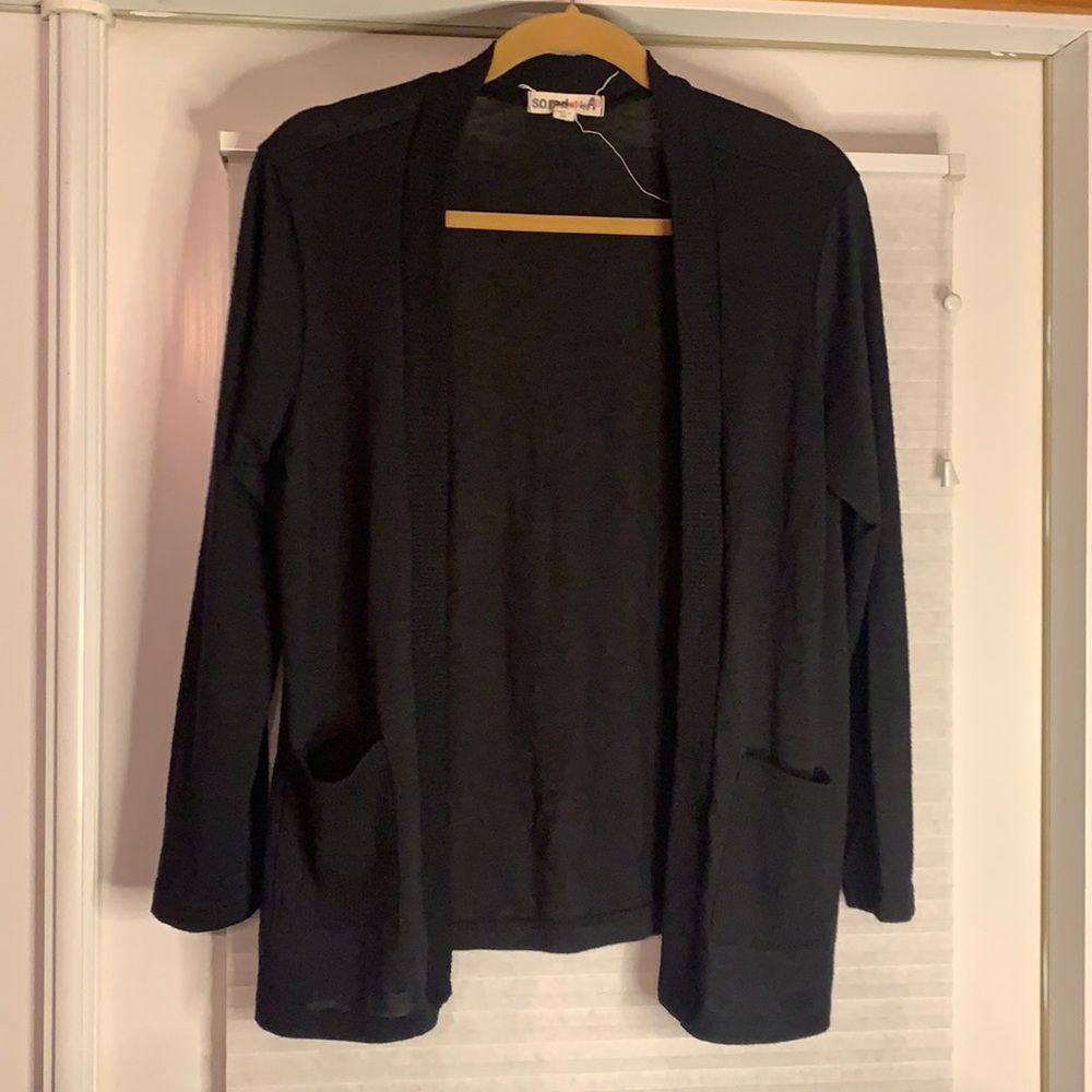 S.O.R.A.D. by Atv Black Sweater Duster Cover Up Medium Pockets